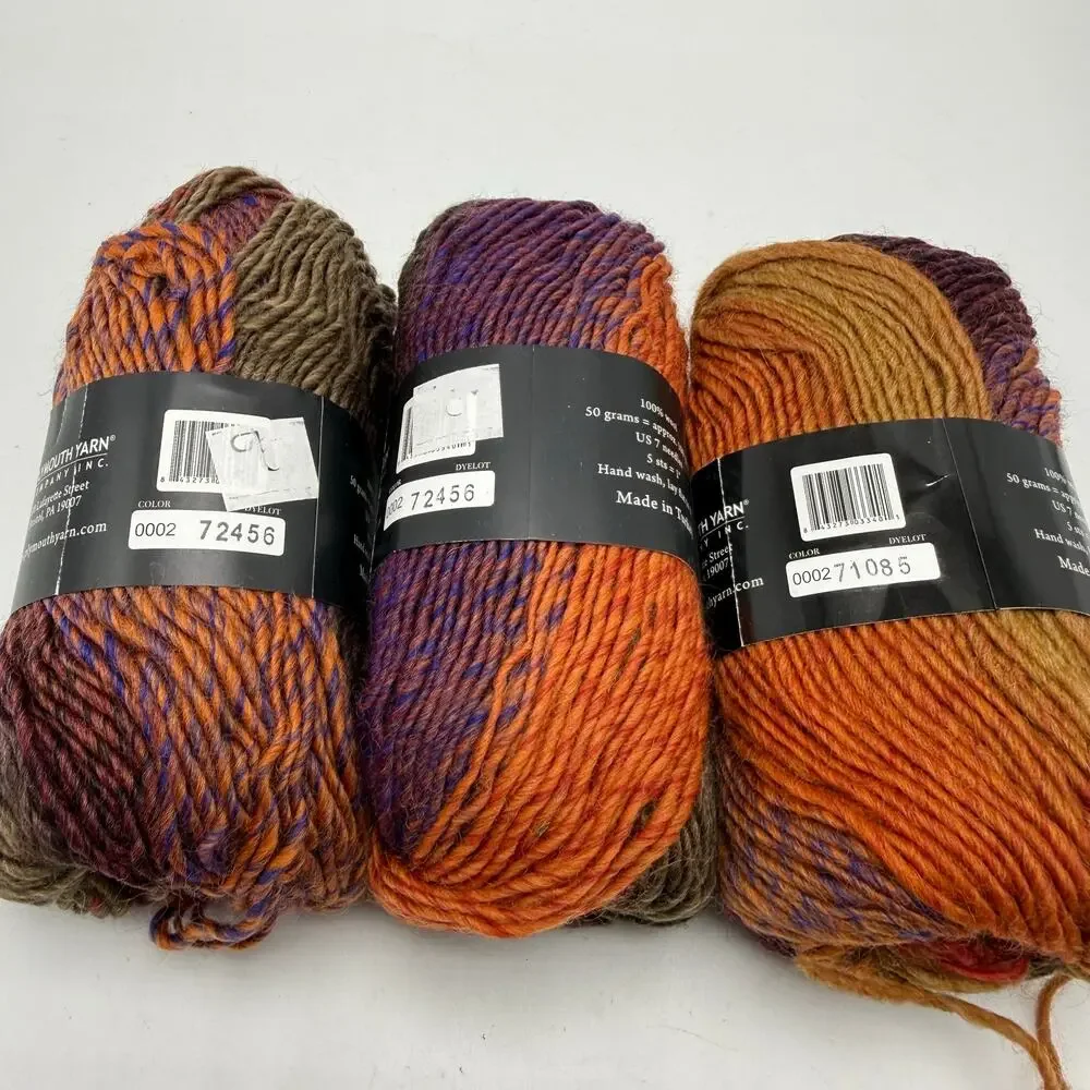 Plymouth Gina Variegated Wool Yarn 002 Purple Orange Tan Lot 3 Skeins 50g Turkey